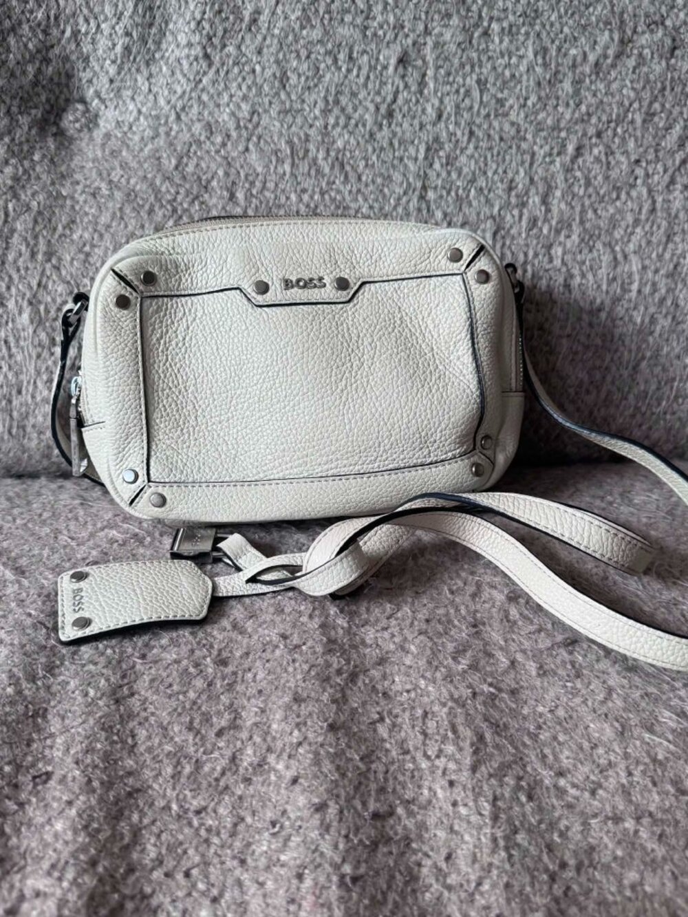 BOSS by Hugo Boss Ivory Pebbled Leather Crossbody Bag
